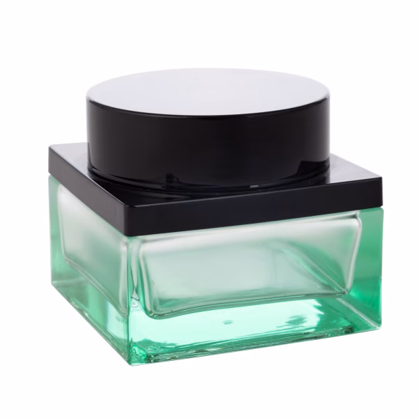 Clear Green Glass Square Shape Jar G1064-2