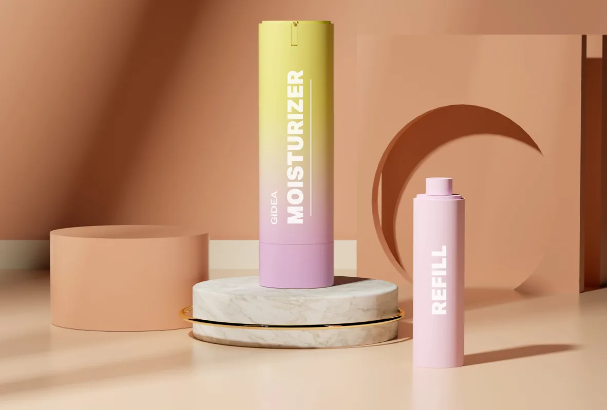 Cosmetic bottle production page call to action background