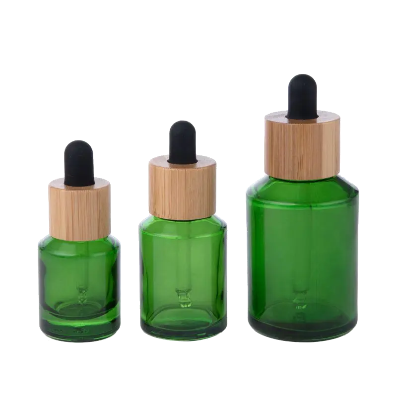 Green Glass Drop Bottle with Bamboo Shoulder