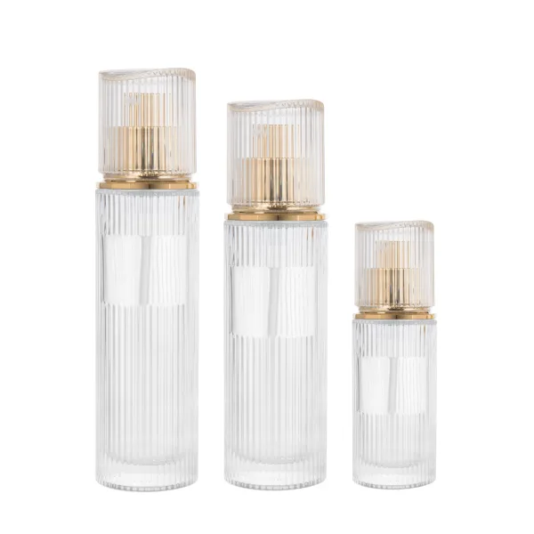 Thick Striped Cylinder Glass Pump Bottle G2436-1